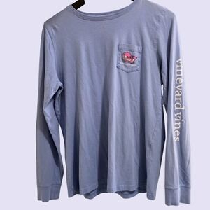 Vineyard Vines Mens M Blue Long Sleeve Whale Pocket Tee Coastal Preppy Nautical
